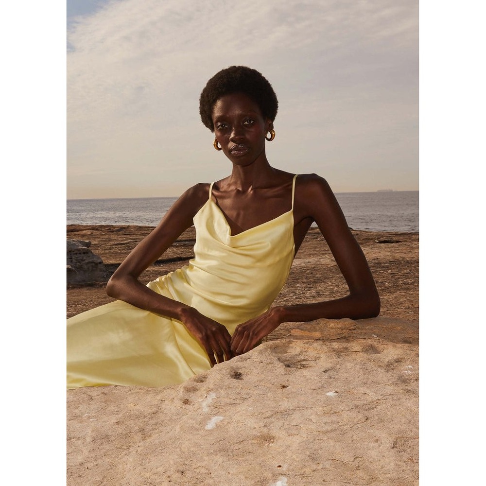 Peppermayo Be Mine Satin Maxi Dress‎ 2 Canary Yellow Bias Cowl Open Back Chic - Picture 10 of 16